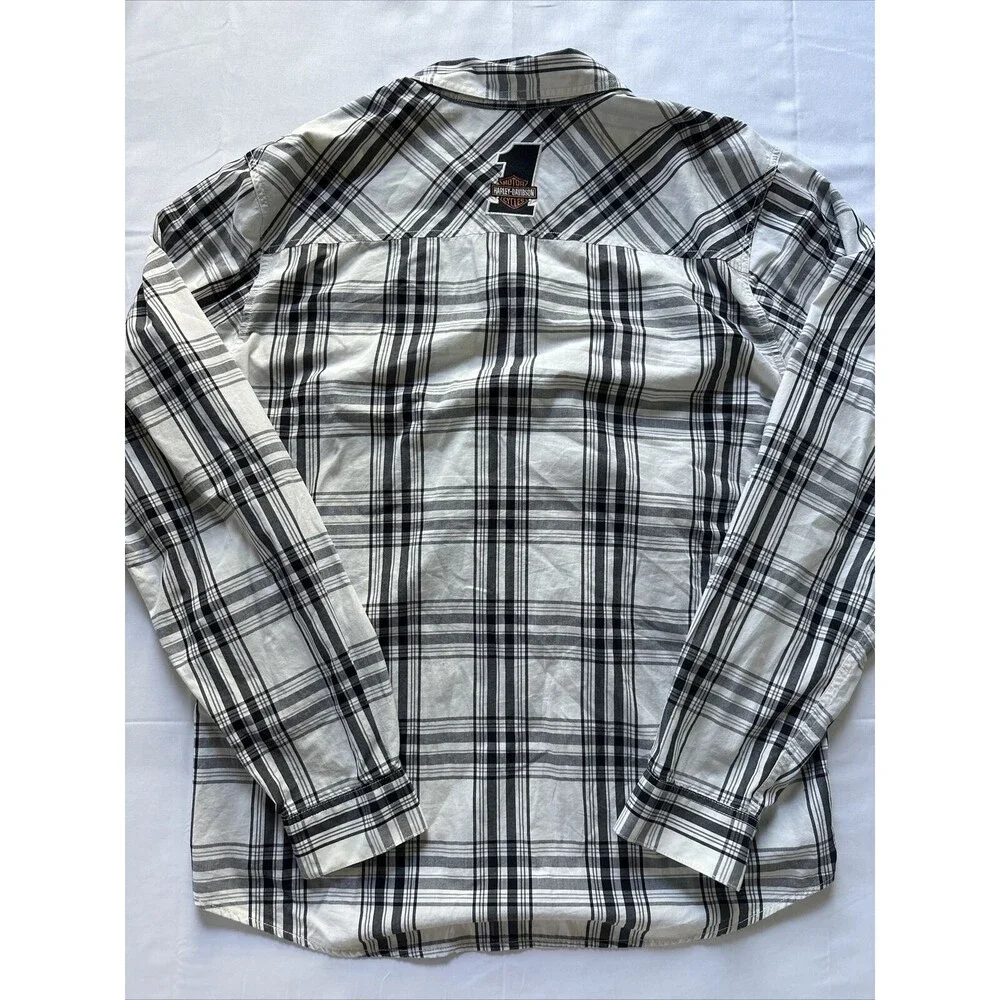 Harley Davidson Racing Shirt Mens XL White Black Plaid Long Sleeve Button #1 - Picture 2 of 9